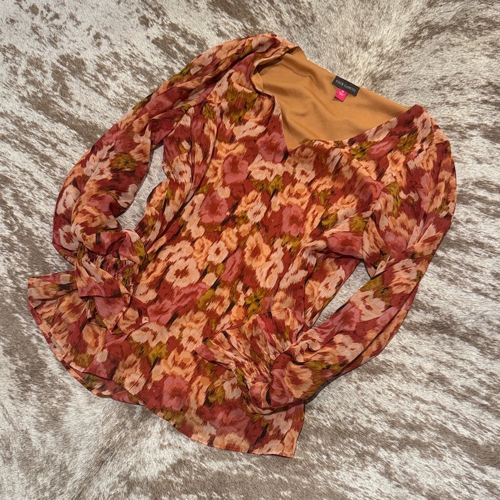 Vince Camuto Floral Blouse in Red and Orange